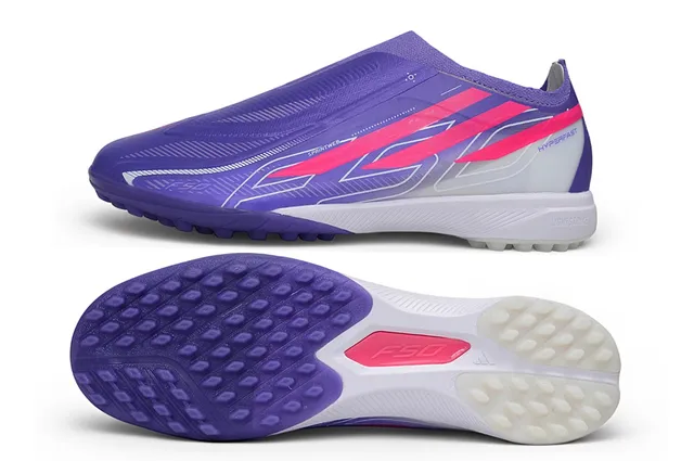 Adidas X Morado Rosa sin cordones parte superior tipo calcetín suela con tacos moldeados turf zapatillas de fútbol 6