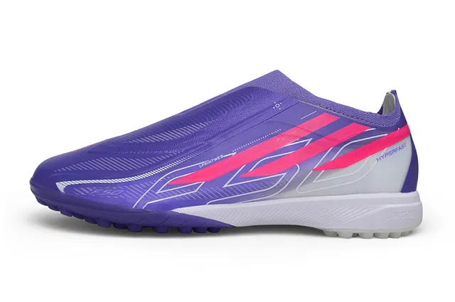 Adidas X Morado Rosa sin cordones parte superior tipo calcetín suela con tacos moldeados turf zapatillas de fútbol 7
