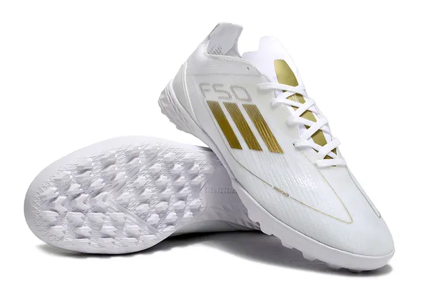 Adidas X Speedportal Sapatos de futebol branco dourado para gramado 4