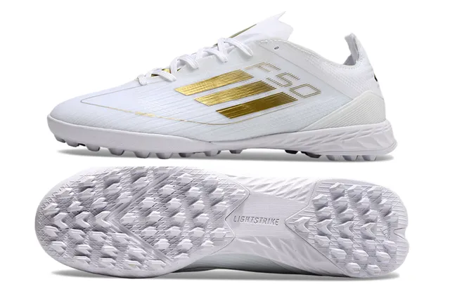 Adidas X Speedportal Sapatos de futebol branco dourado para gramado 6