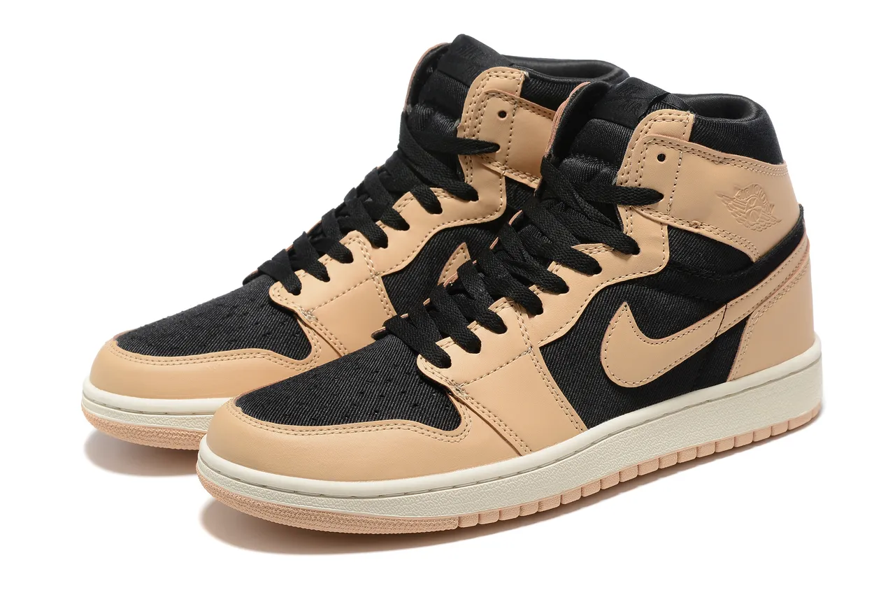 Air Jordan 1 بيج أسود أحذية كرة السلة عالية الارتفاع من الجلد والنسيج العلوي 3