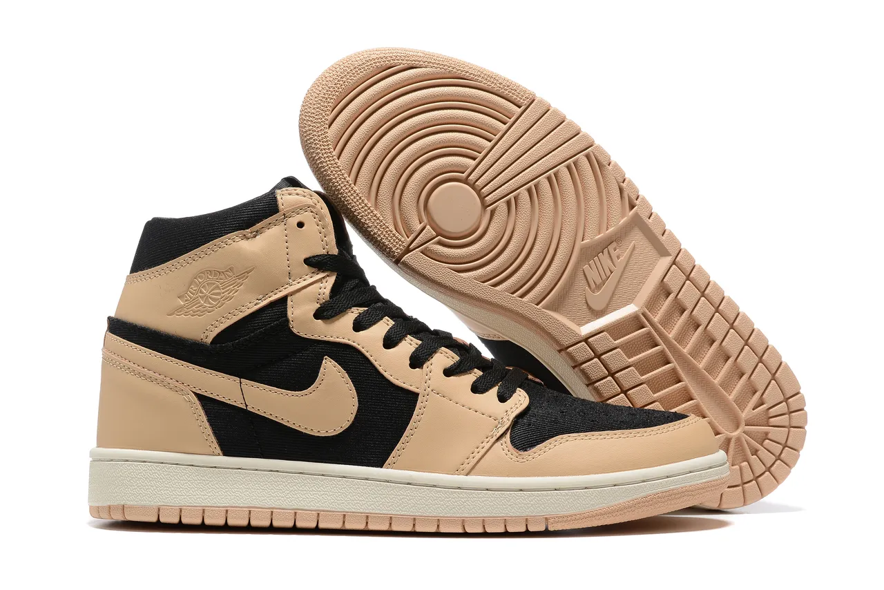 Air Jordan 1 بيج أسود أحذية كرة السلة عالية الارتفاع من الجلد والنسيج العلوي 4