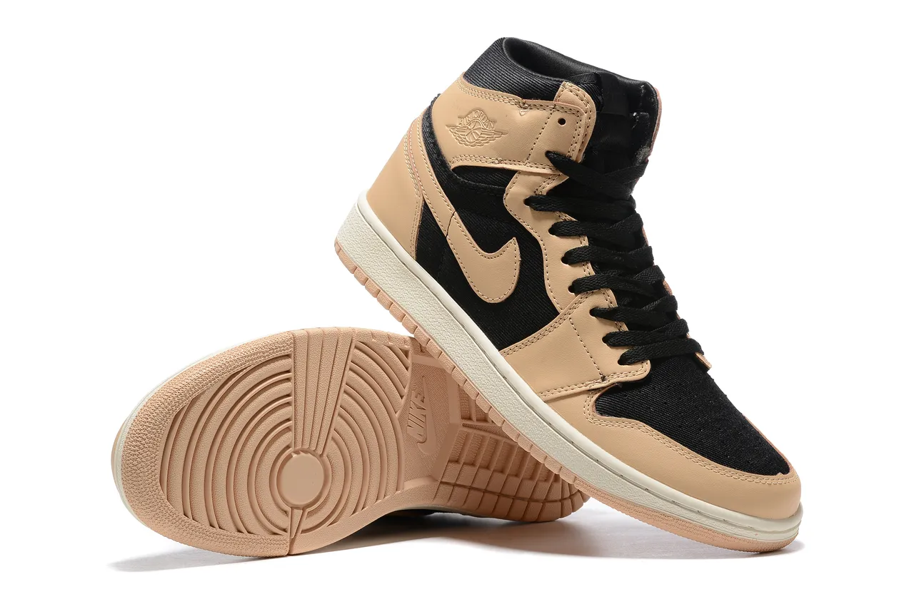Air Jordan 1 بيج أسود أحذية كرة السلة عالية الارتفاع من الجلد والنسيج العلوي 5