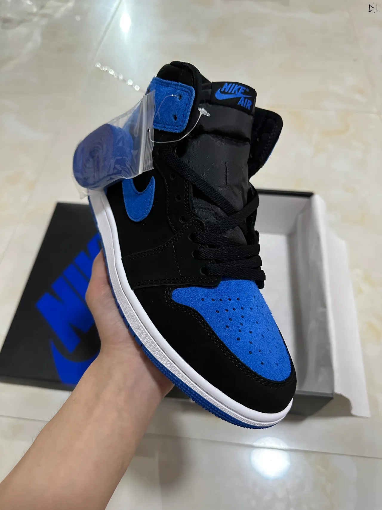 Air Jordan 1 High Black Royal Blue Suede Basketball Shoes 2