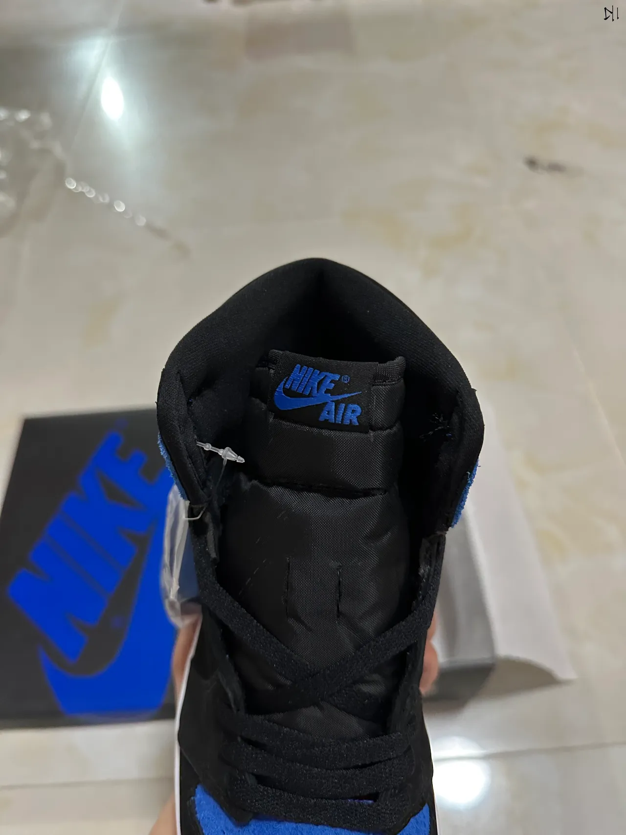 Air Jordan 1 High Black Royal Blue Suede Basketball Shoes 4