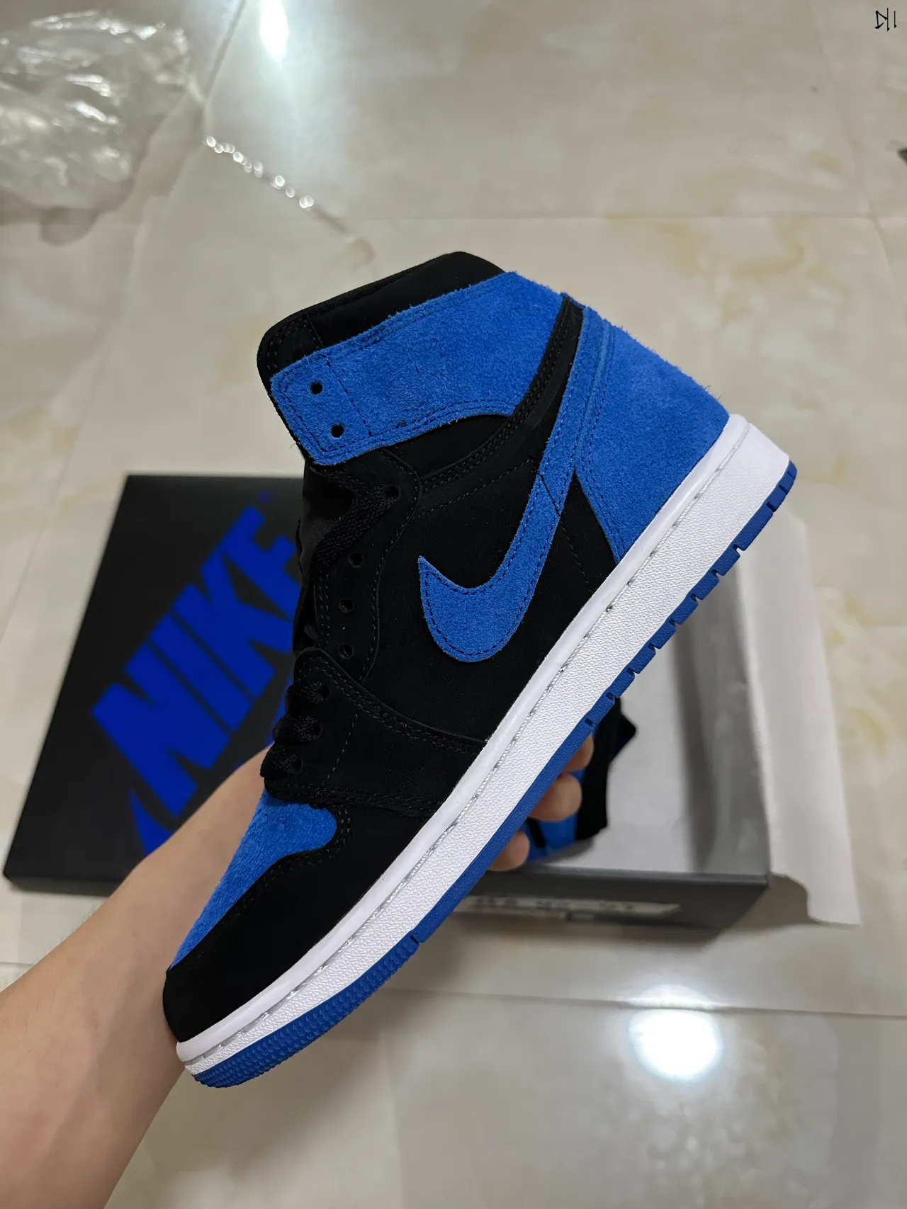 Air Jordan 1 High Black Royal Blue Suede Basketball Shoes 5