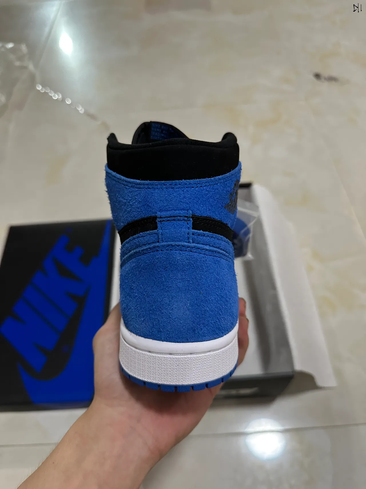 Air Jordan 1 High Black Royal Blue Suede Basketball Shoes 7