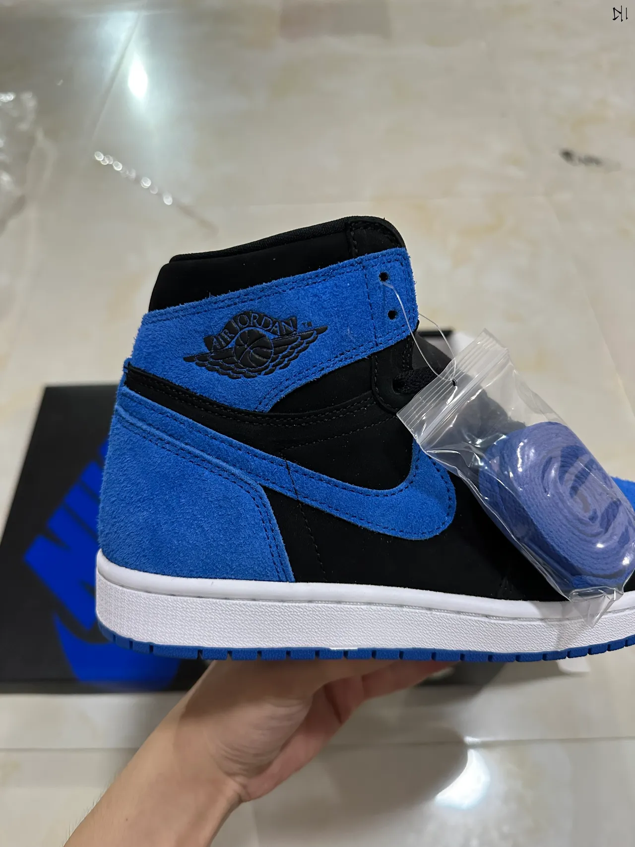 Air Jordan 1 High Black Royal Blue Suede Basketball Shoes 8