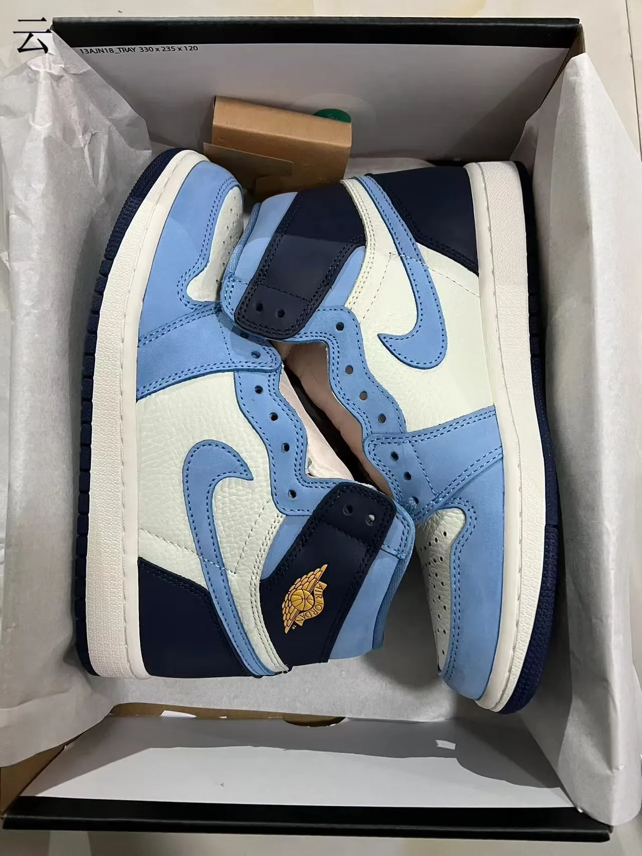 Air Jordan 1 High Light Blue Navy Off-White Basketball Shoes 8