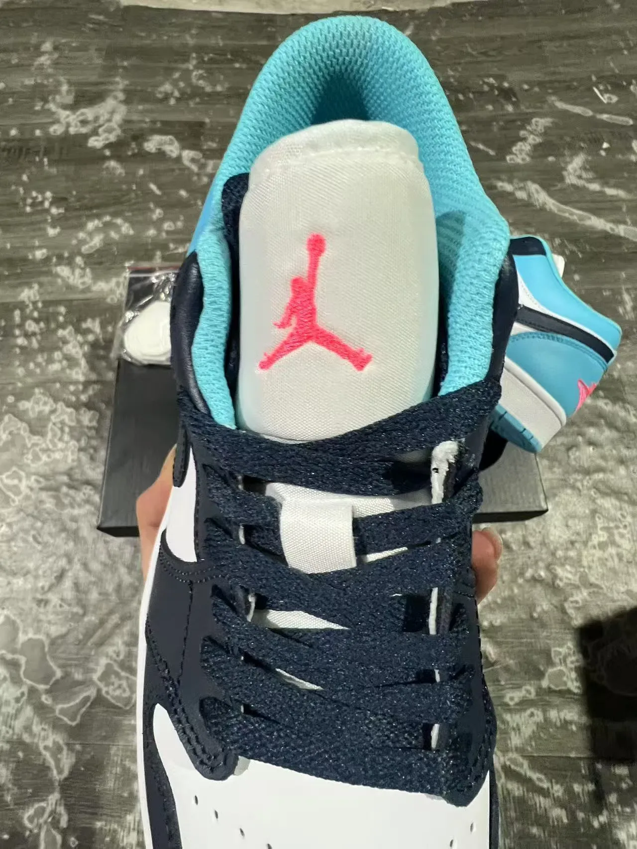 Air Jordan 1 Low White Navy Cyan Lifestyle Sneakers 4