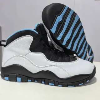 Tênis de basquete Air Jordan 10 branco preto azul claro