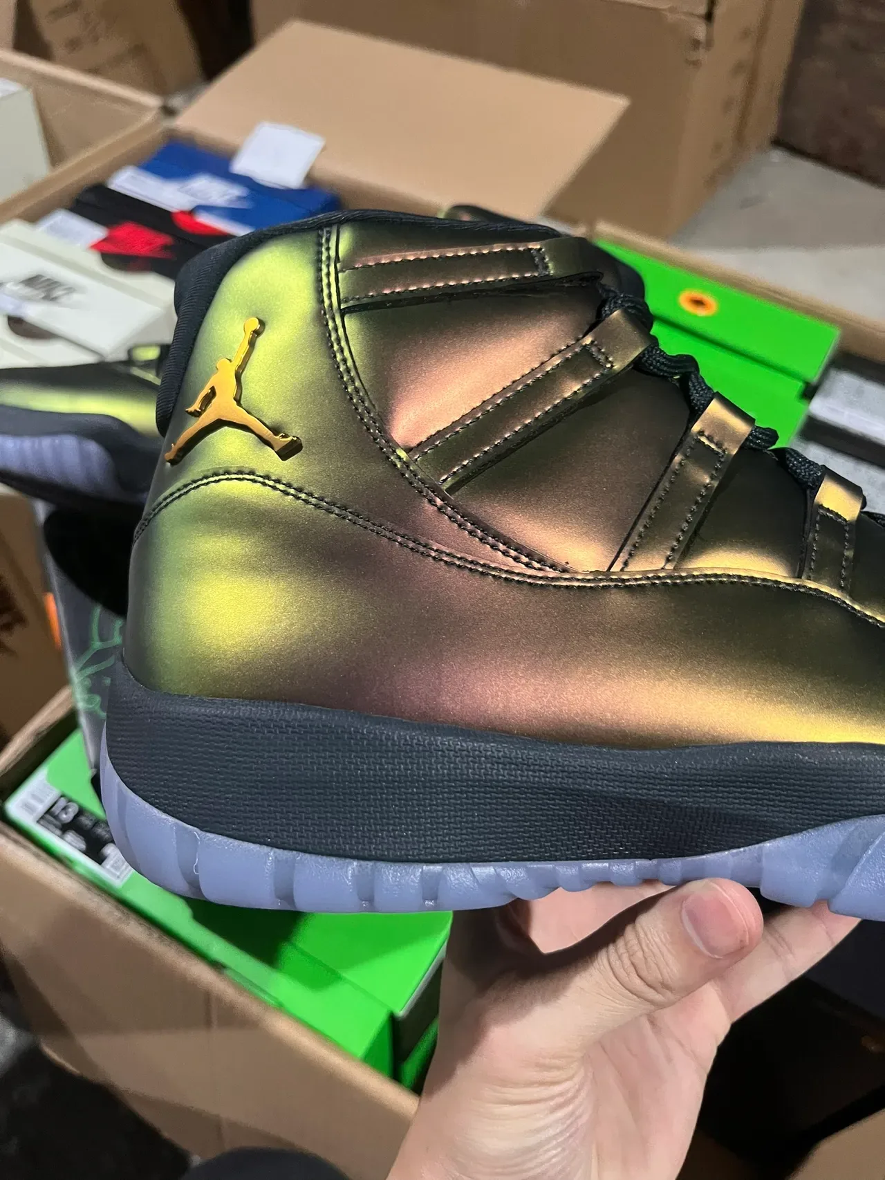 Air Jordan 11 Metallic Green-Gold High-Top Basketball Shoes 6