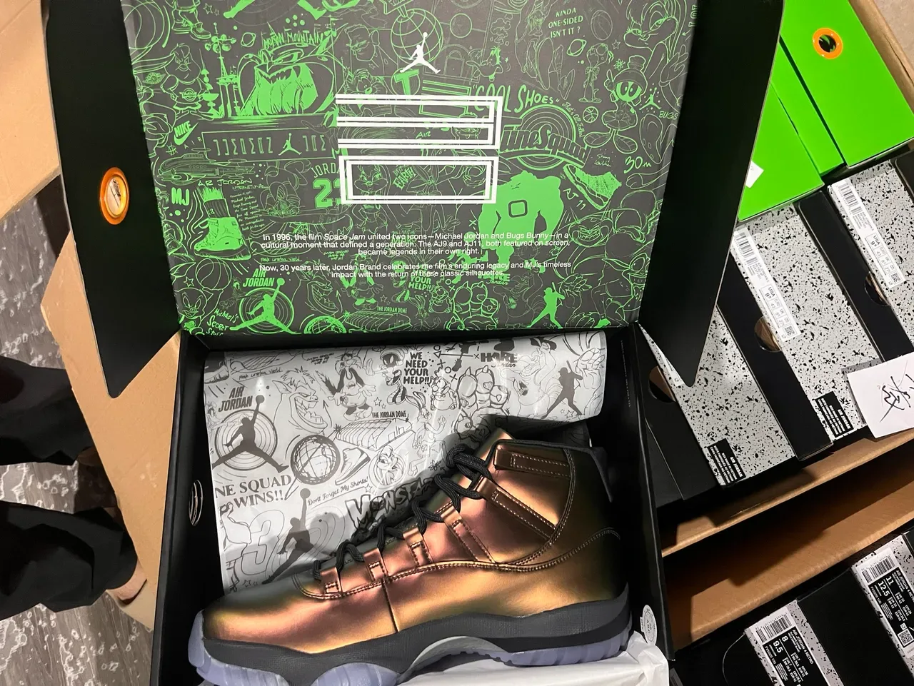 Air Jordan 11 Metallic Green-Gold High-Top Basketball Shoes 8
