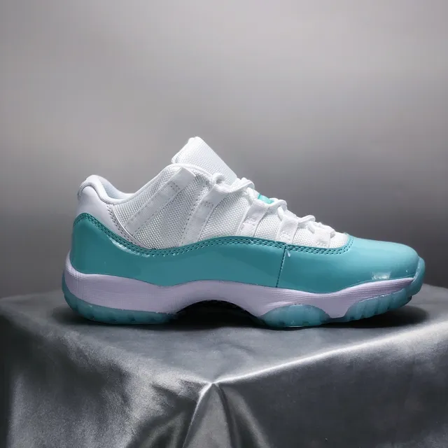 Air Jordan 11 أحذية كرة السلة جلد لامع أبيض فيروزي 4
