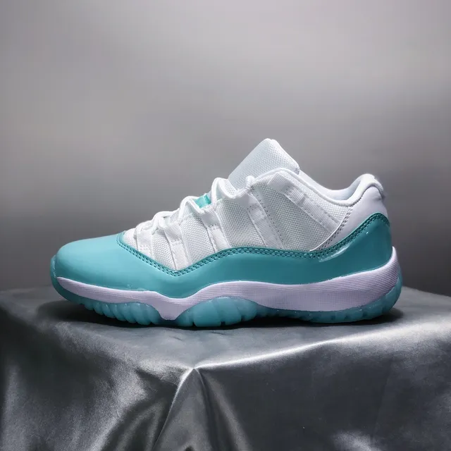 Air Jordan 11 أحذية كرة السلة جلد لامع أبيض فيروزي 6