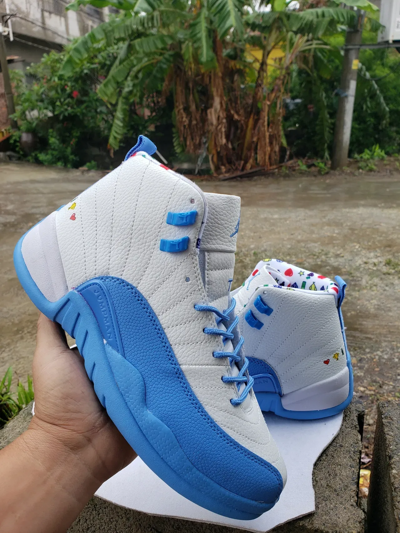 Air Jordan 12 White and Light Blue Yellow Outsole Basketball Shoes 6