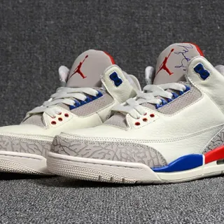Air Jordan 3 Off-White Tênis de basquete cinza vermelho azul