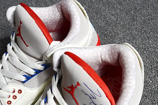 Air Jordan 3 Off-White Zapatillas de baloncesto gris rojo azul 6