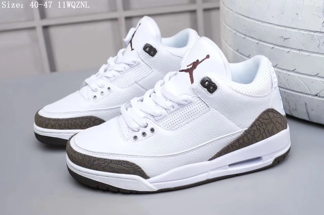Air Jordan 3 सफेद हाथी प्रिंट बास्केटबॉल जूते 5