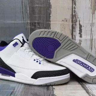Air Jordan 3 सफेद बैंगनी काले बास्केटबॉल जूते