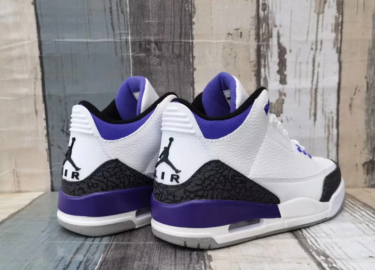 حذاء كرة السلة Air Jordan 3 أبيض بنفسجي أسود 2