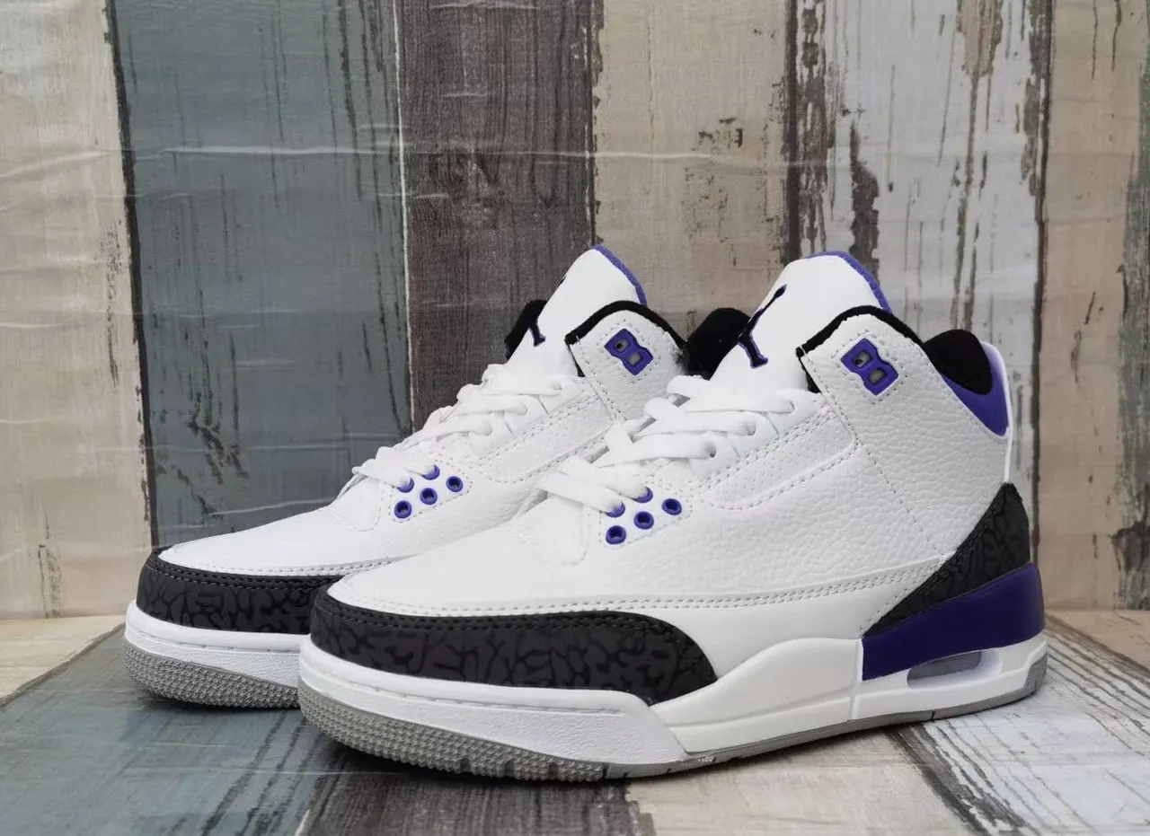 حذاء كرة السلة Air Jordan 3 أبيض بنفسجي أسود 5