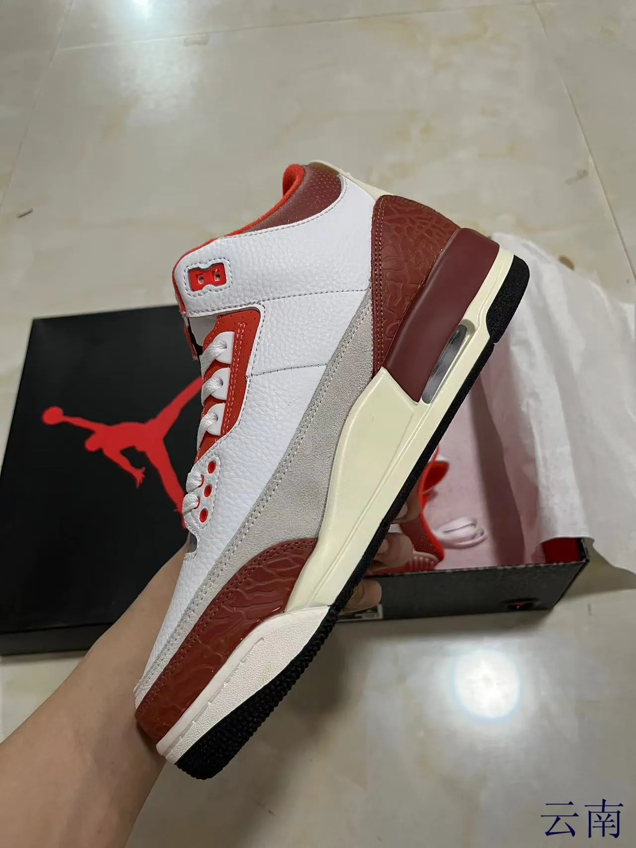 Air Jordan 3 Blanco Rojo Elefante Zapatillas de Baloncesto 5