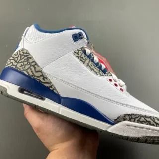 Zapatillas de baloncesto Air Jordan 3 blanco y azul real con estampado de elefante