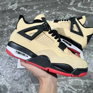 Tênis de basquete Air Jordan 4 bege preto vermelho