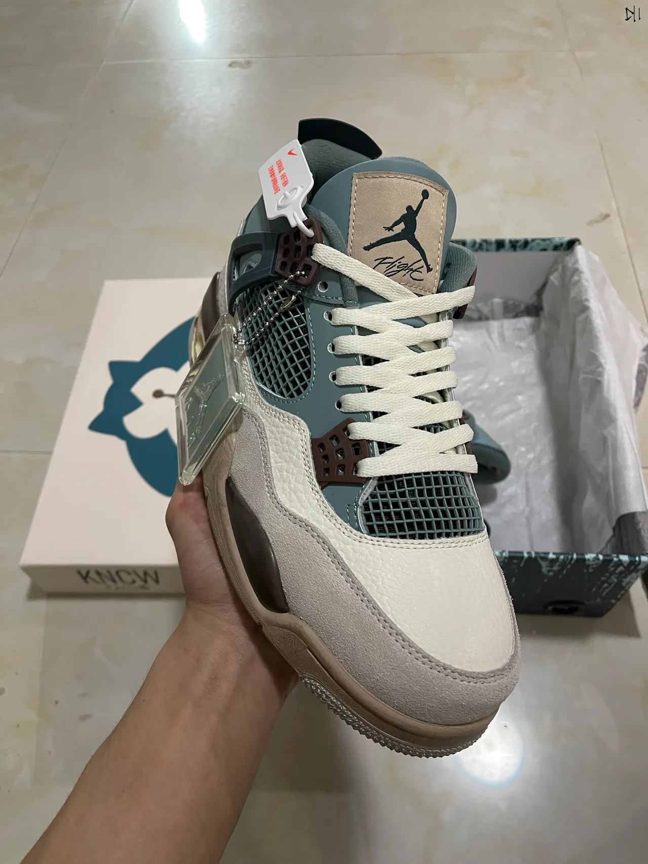 Air Jordan 4 米色水鸭蓝棕色篮球鞋 2