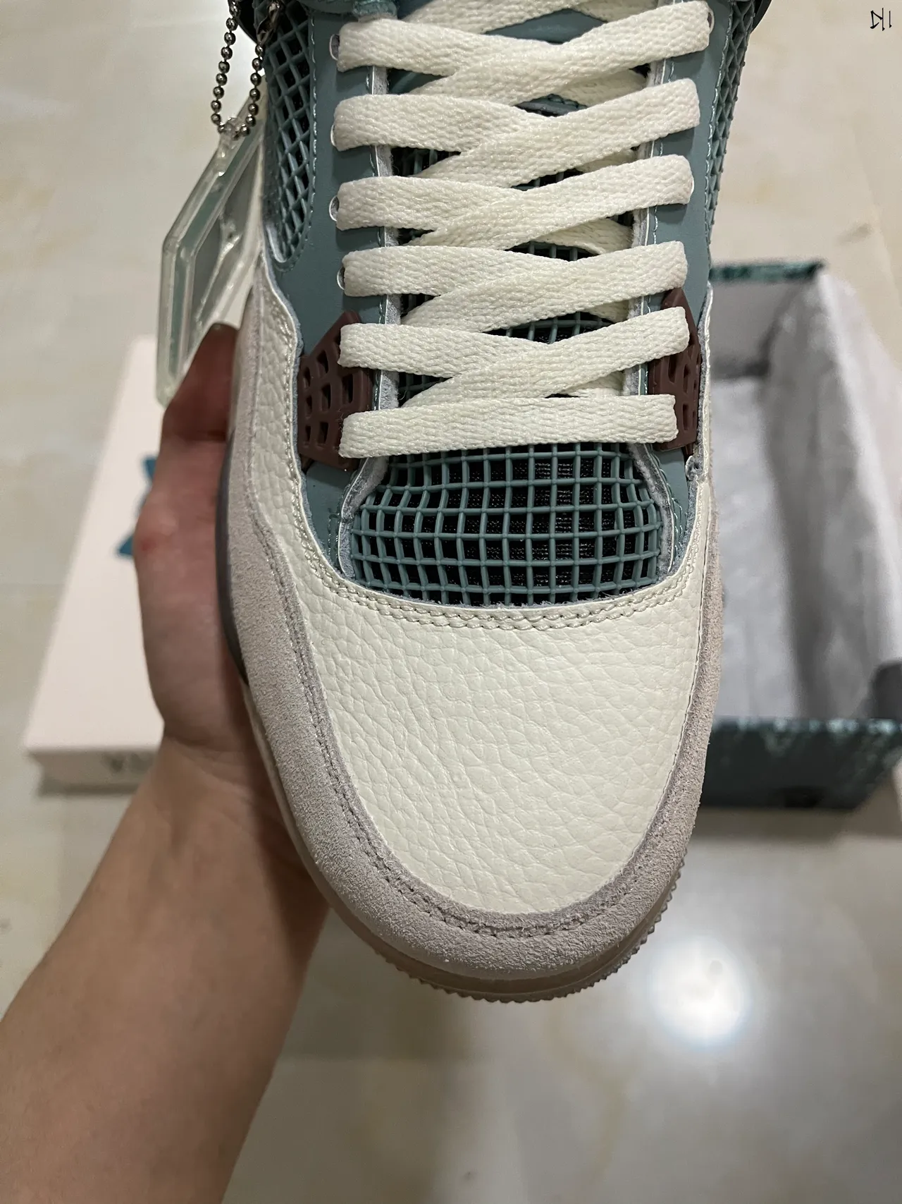 Air Jordan 4 米色水鸭蓝棕色篮球鞋 3