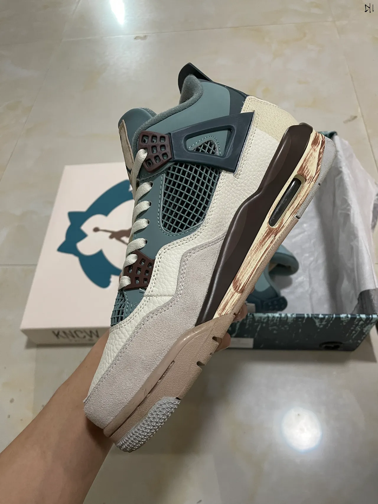 Air Jordan 4 米色水鸭蓝棕色篮球鞋 4