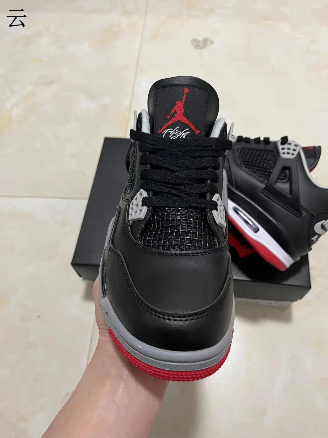 Air Jordan 4 Negro Rojo Gris Zapatos de Baloncesto 11