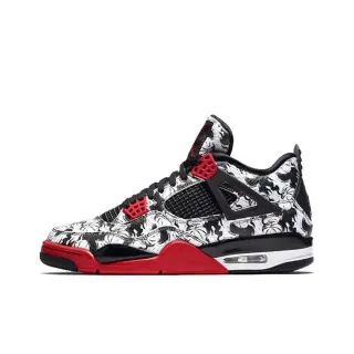 Air Jordan 4 花卉印花 黑红 篮球鞋
