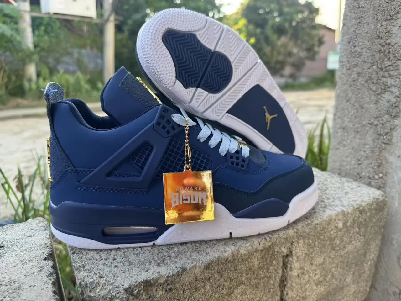 Air Jordan 4 Navy White High-Top Tênis de Basquete Plastic Cage Overlay 3