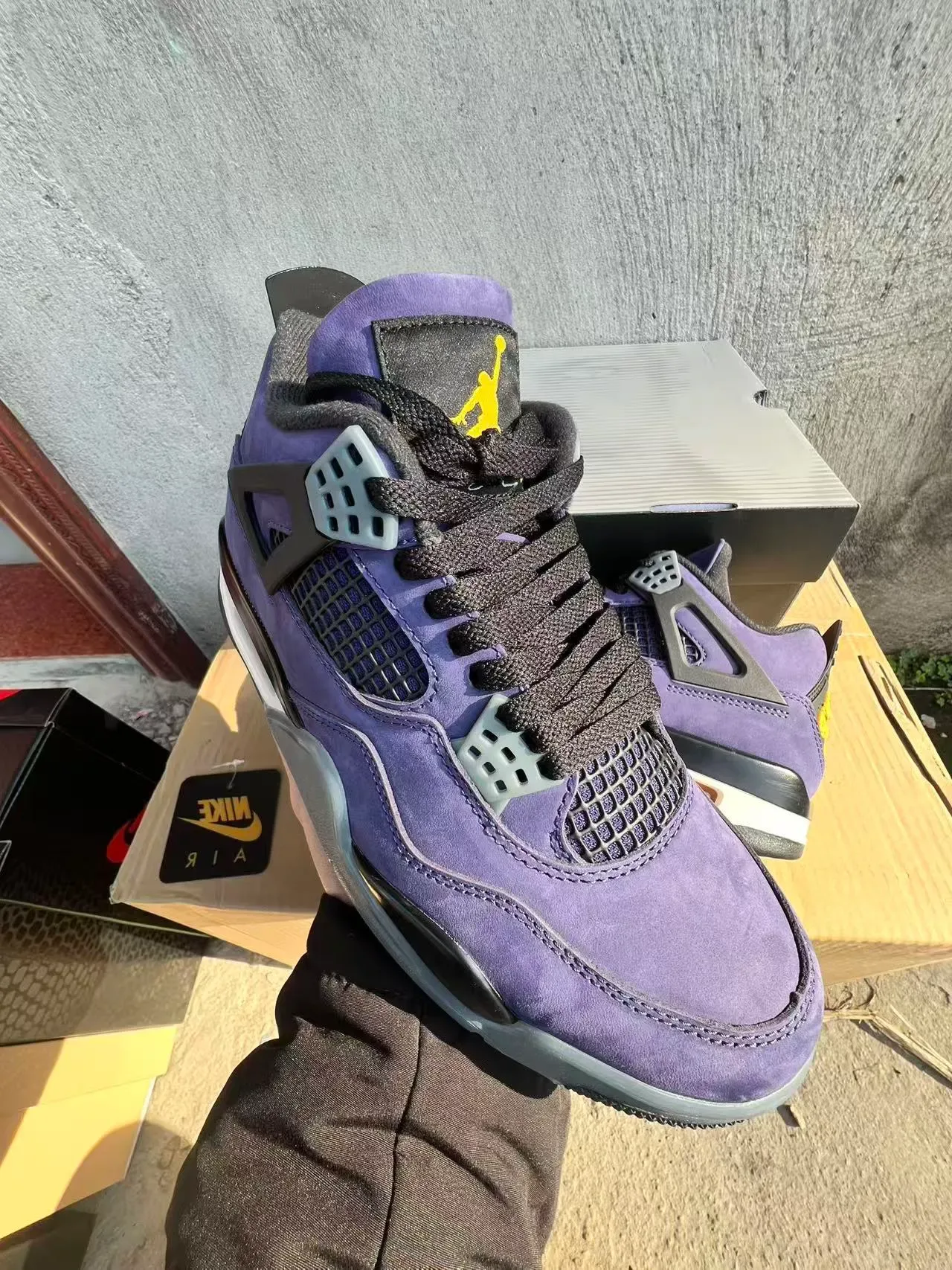 Air Jordan 4 Purple Suede Black Wing Eyelets Basketball Shoes 2