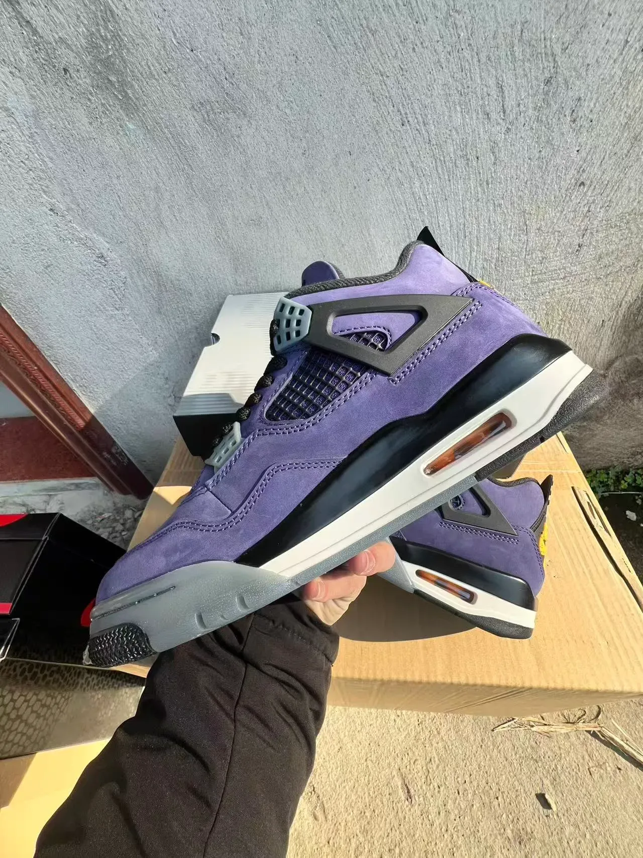 Air Jordan 4 Purple Suede Black Wing Eyelets Basketball Shoes 5
