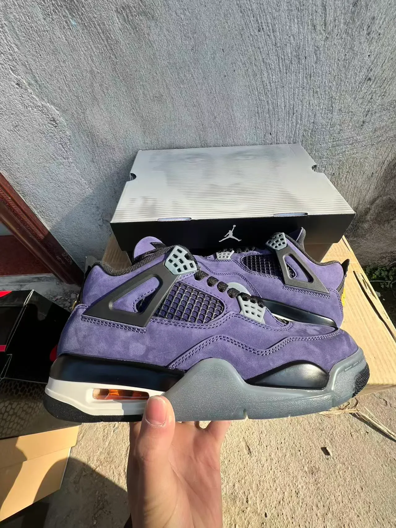 Air Jordan 4 Purple Suede Black Wing Eyelets Basketball Shoes 7