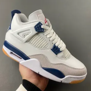 Air Jordan 4 Tênis de Basquete Branco Navy Borracha
