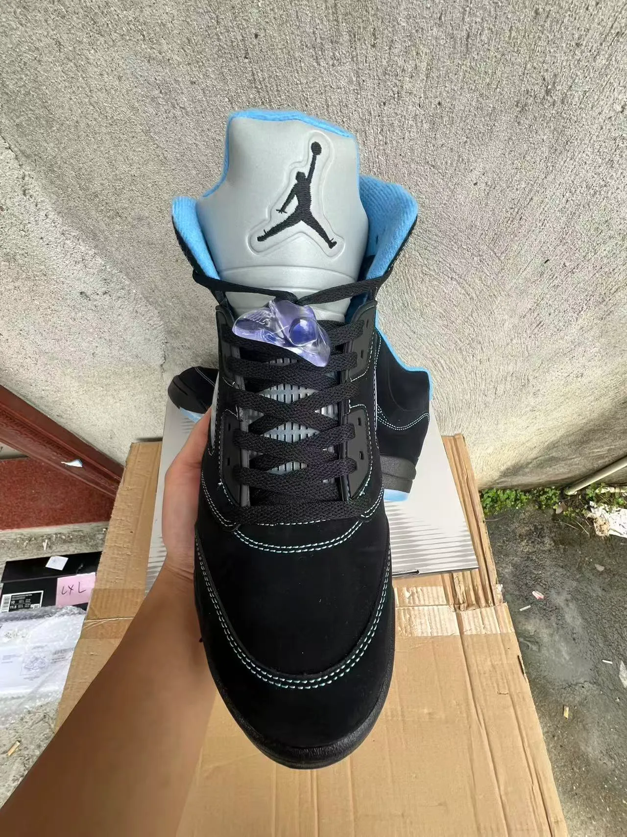 Air Jordan 5 Black Light Blue Basketball Shoes 3