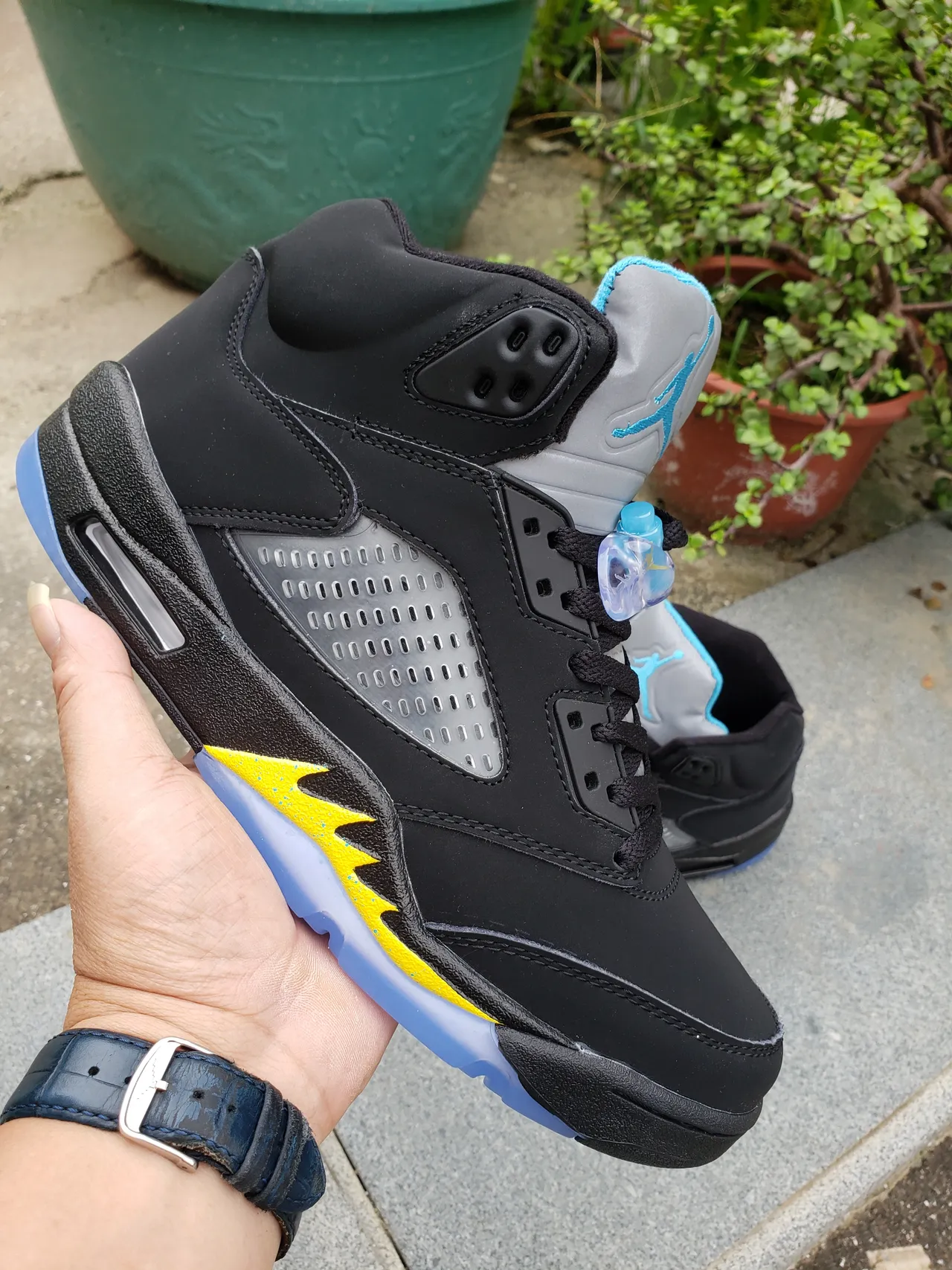 Zapatillas de baloncesto Air Jordan 5 negro amarillo azul 3