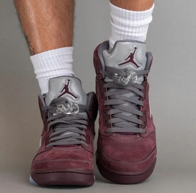 Air Jordan 5 أحذية كرة السلة بورجوندي سويد High-Top 7