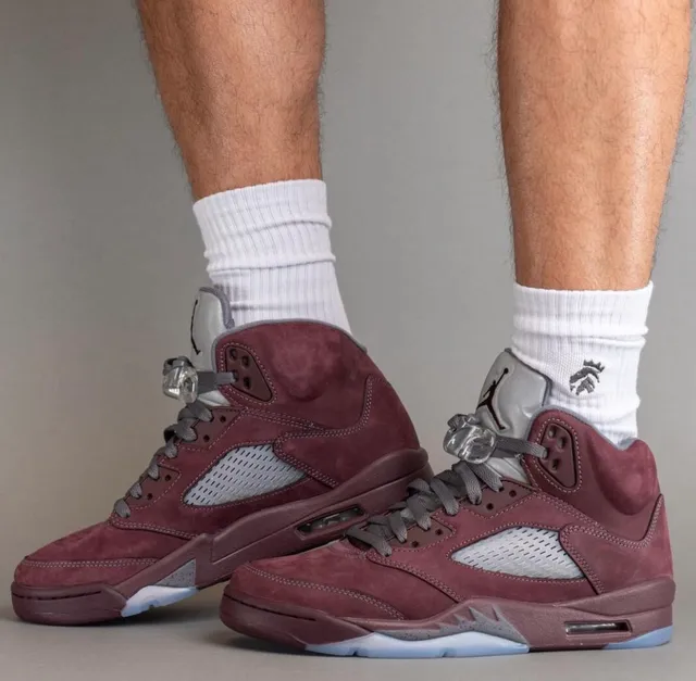 Air Jordan 5 أحذية كرة السلة بورجوندي سويد High-Top 8