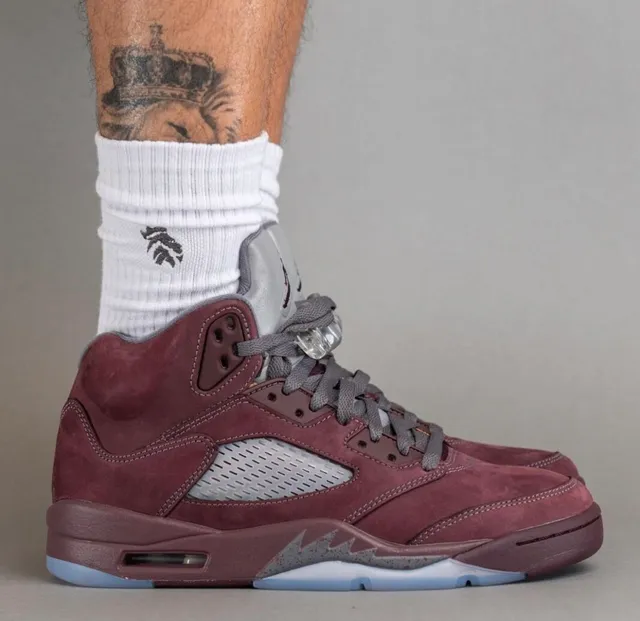 Air Jordan 5 أحذية كرة السلة بورجوندي سويد High-Top 9