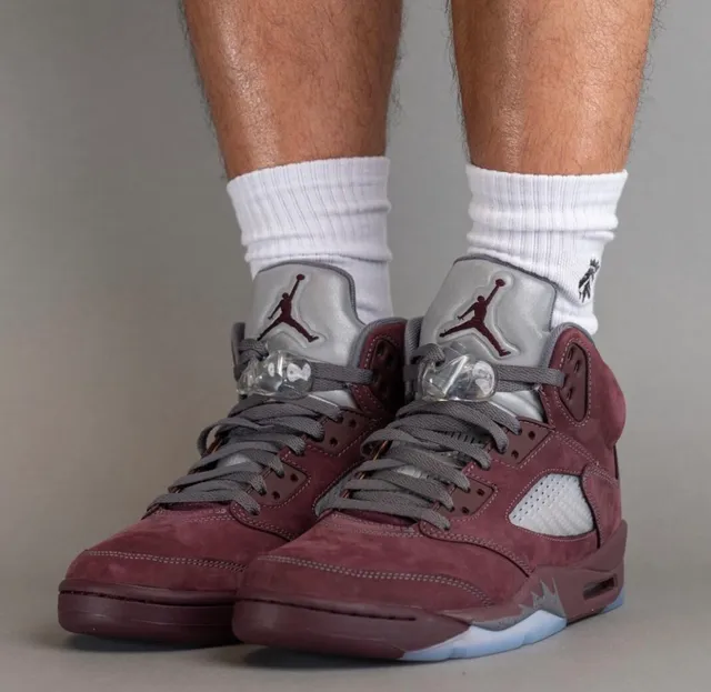 Air Jordan 5 أحذية كرة السلة بورجوندي سويد High-Top 12