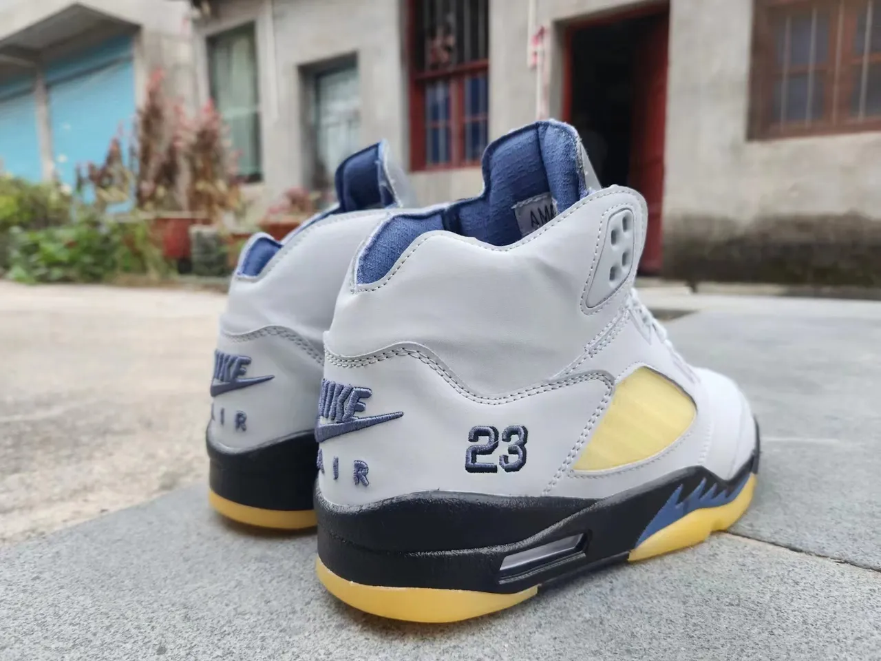 Air Jordan 5 حذاء كرة السلة رمادي فاتح أصفر أسود 4