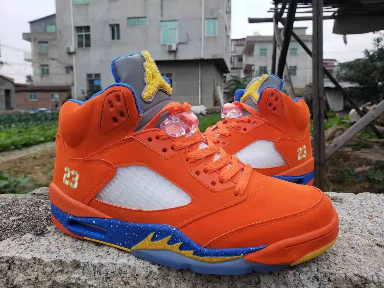 Air Jordan 5 Chaussures de Basketball orange bleu jaune 2