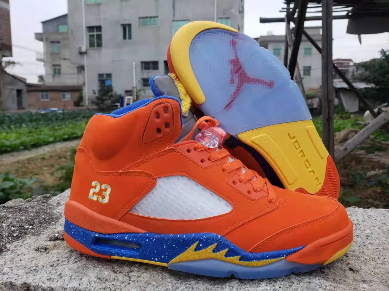 Air Jordan 5 Chaussures de Basketball orange bleu jaune 5