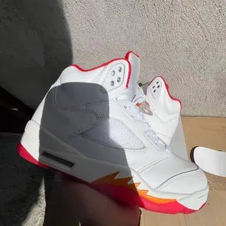 Air Jordan 5 सफेद ग्रे लाल नारंगी बास्केटबॉल जूते