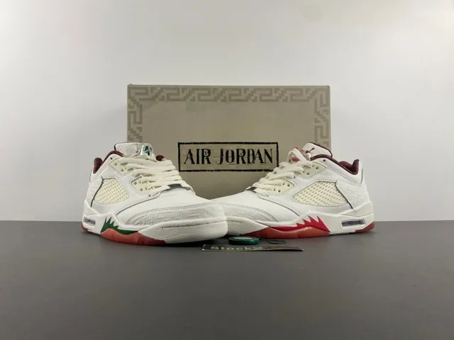 Tênis de basquete Air Jordan 5 branco grená verde 12